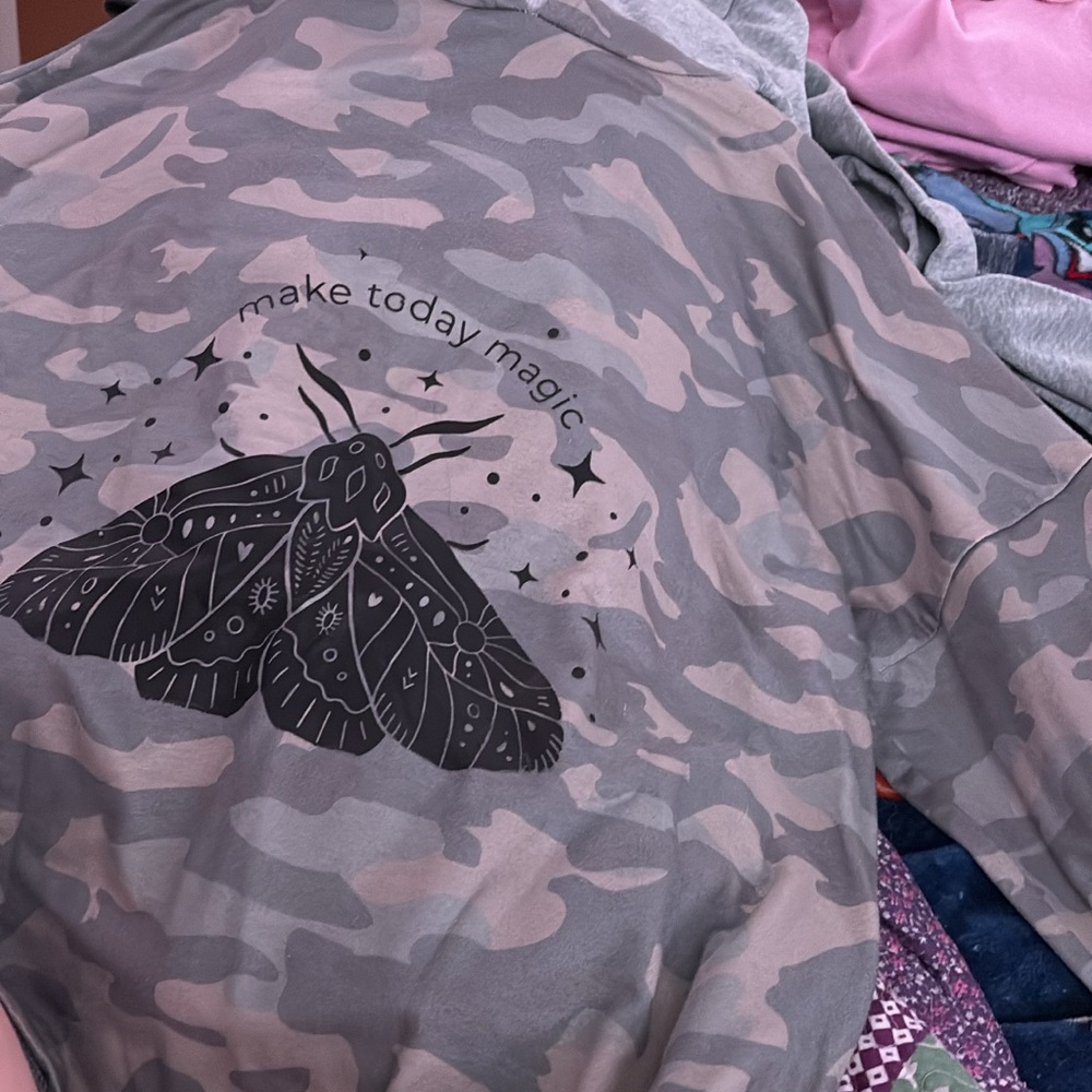 Camouflage Hoodie with Moth Design